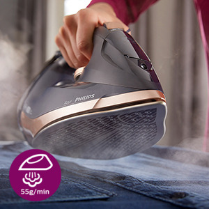 Steam output up to 55g/min for faster crease removal