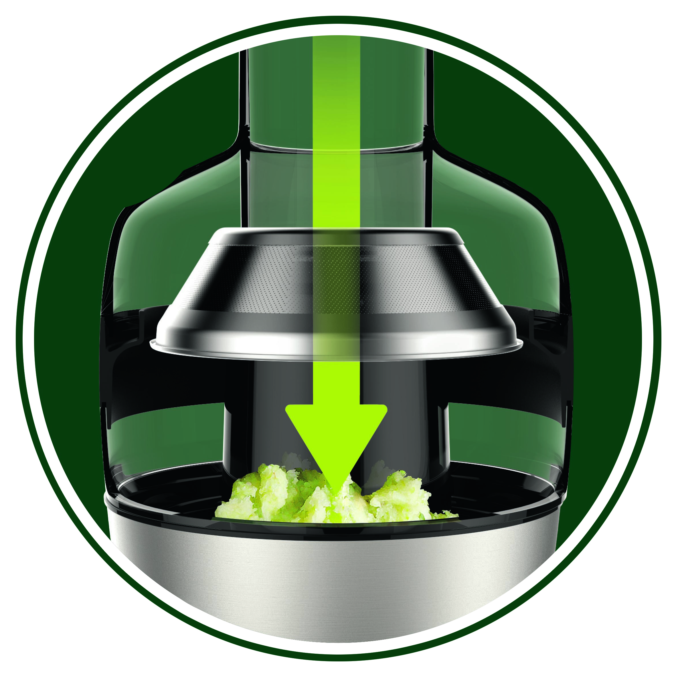 Fruchtfleisch f&auml;llt automatisch in einen Beh&auml;lter