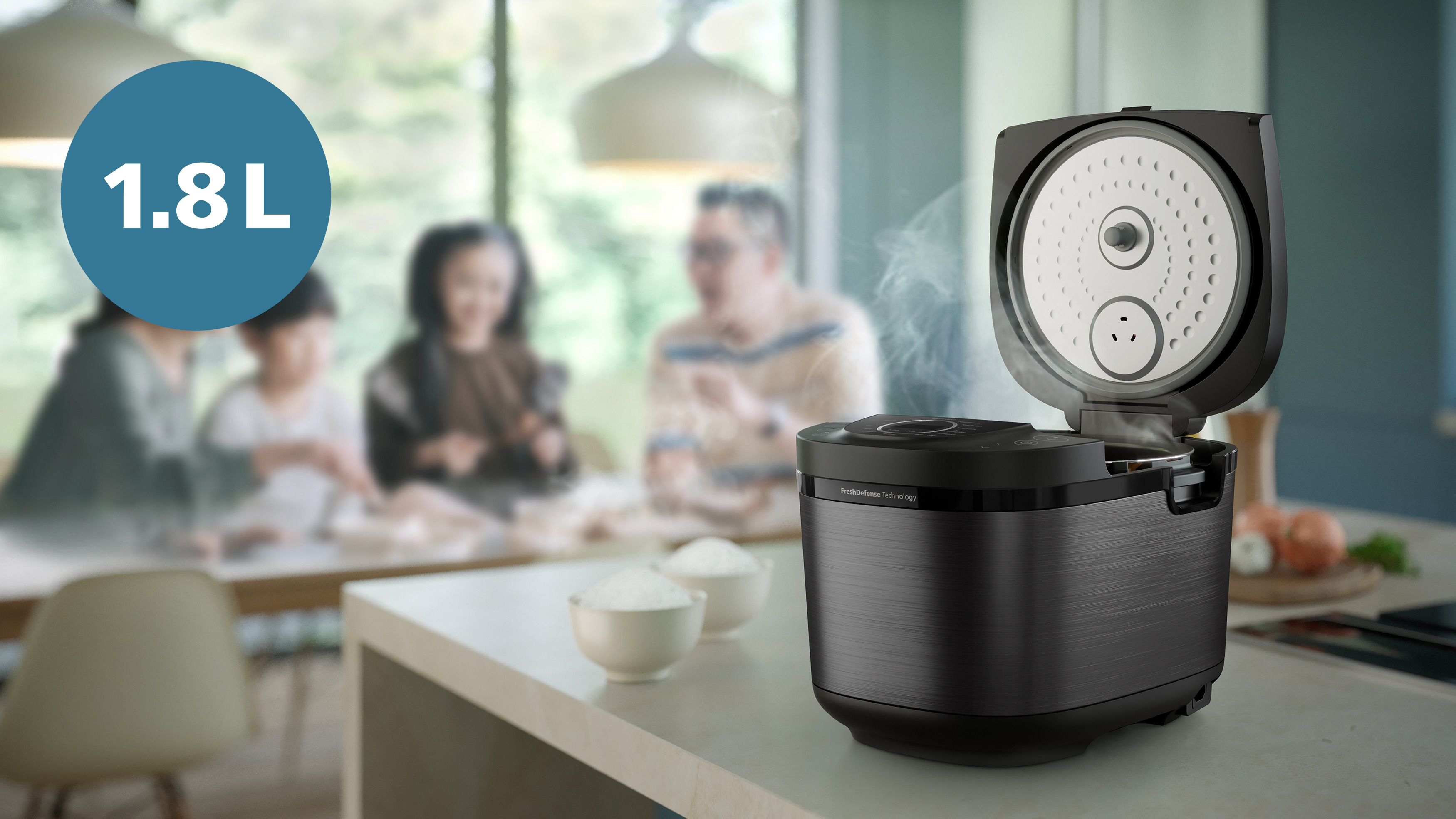 Kapasitas 1,8 l yang besar cukup untuk 10 cangkir beras