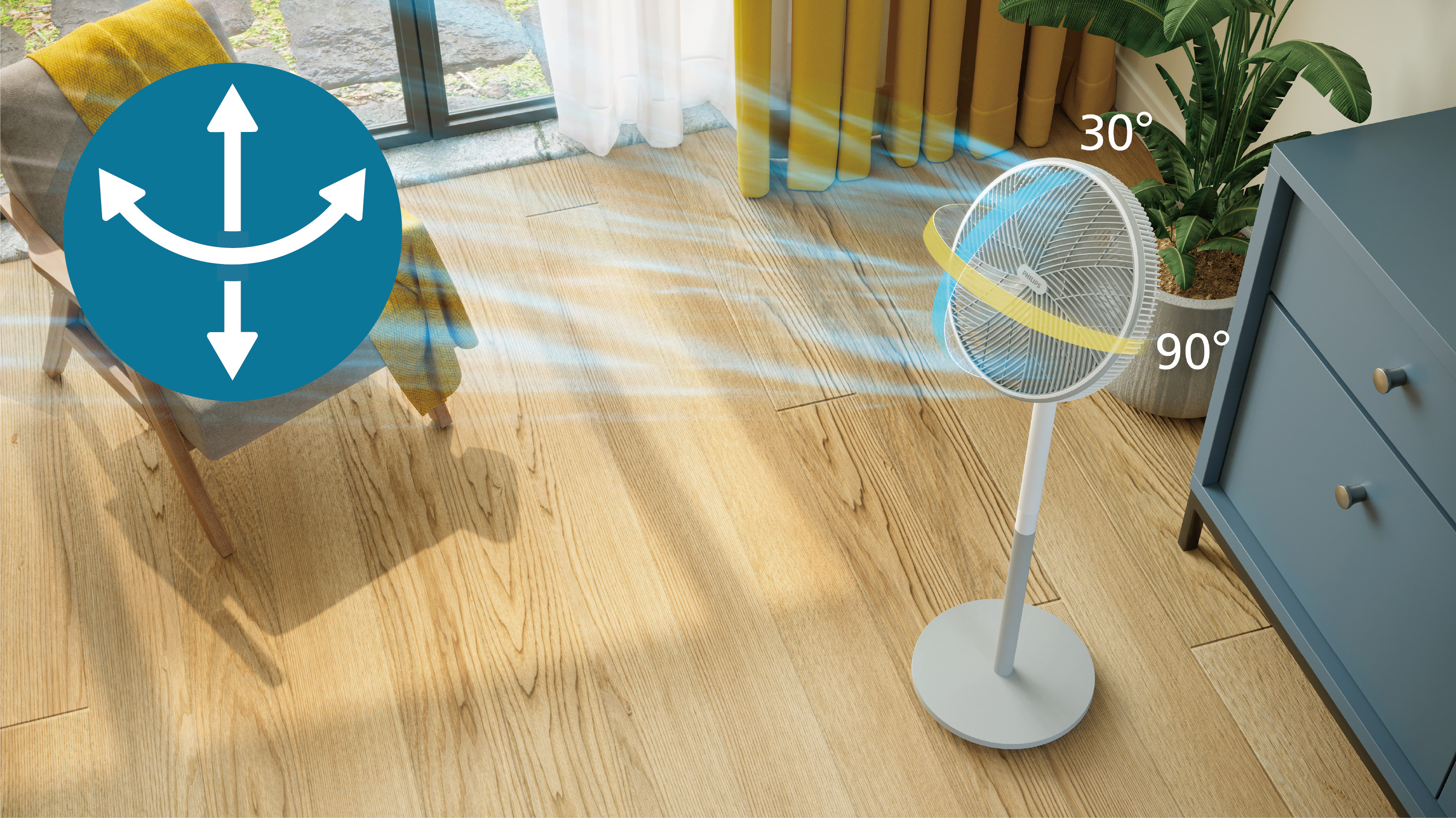 Automatische Rotation und kippbar, damit Sie die Brise &uuml;berall sp&uuml;ren k&ouml;nnen