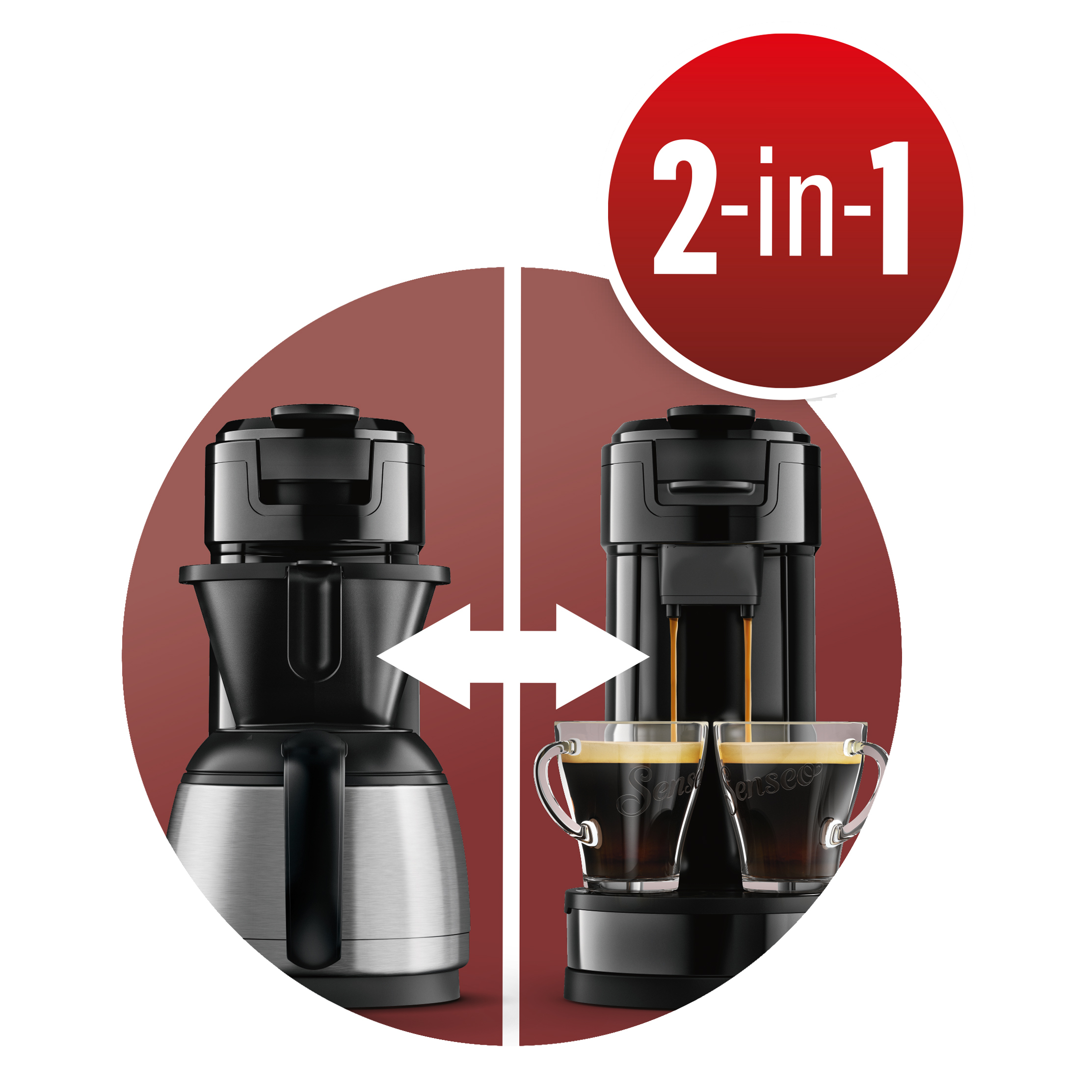 2-in-1-Br&uuml;htechnologie f&uuml;r Pad- und Filterkaffeemaschine in einem