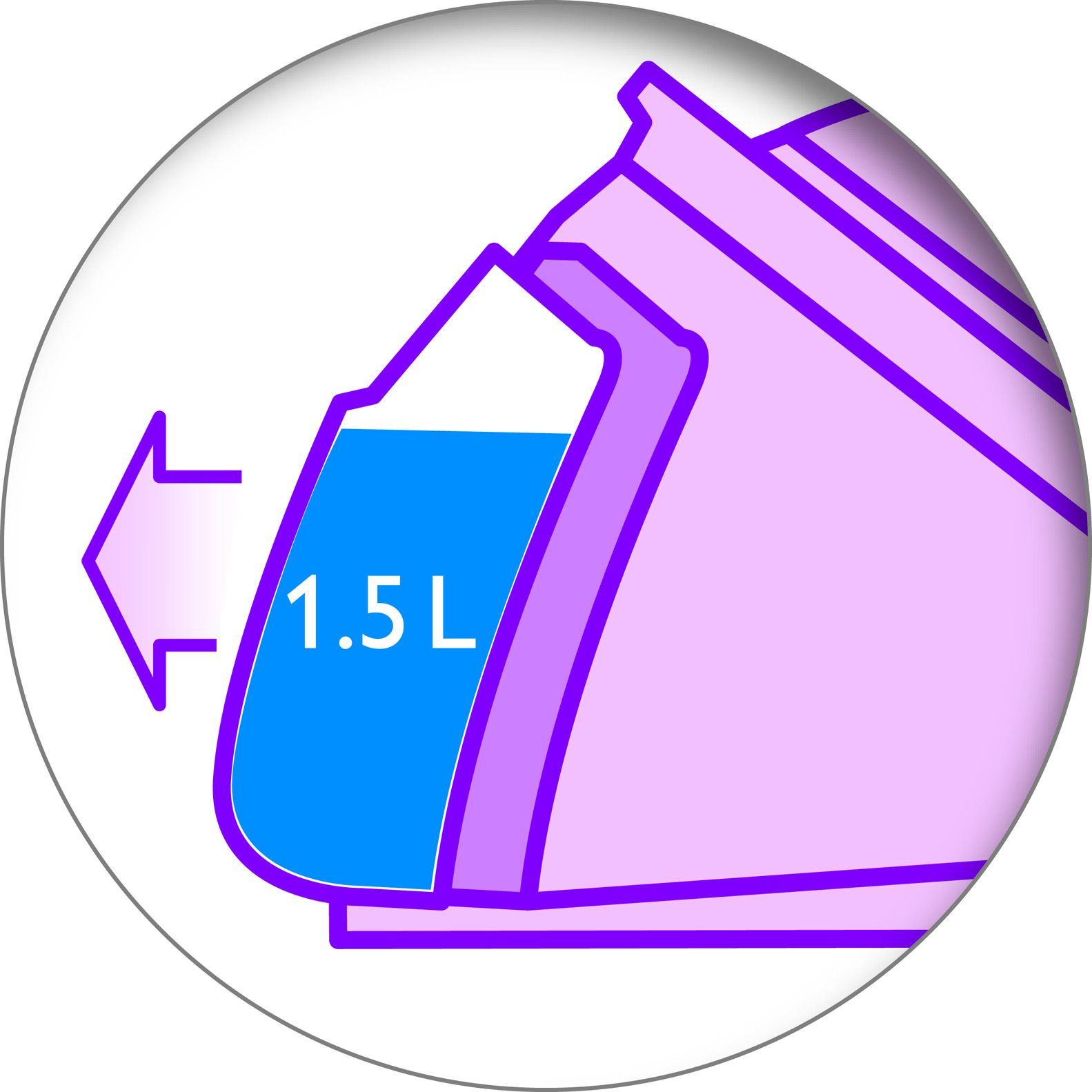 1.5 litre detachable water tank, up to 2 hours of ironing