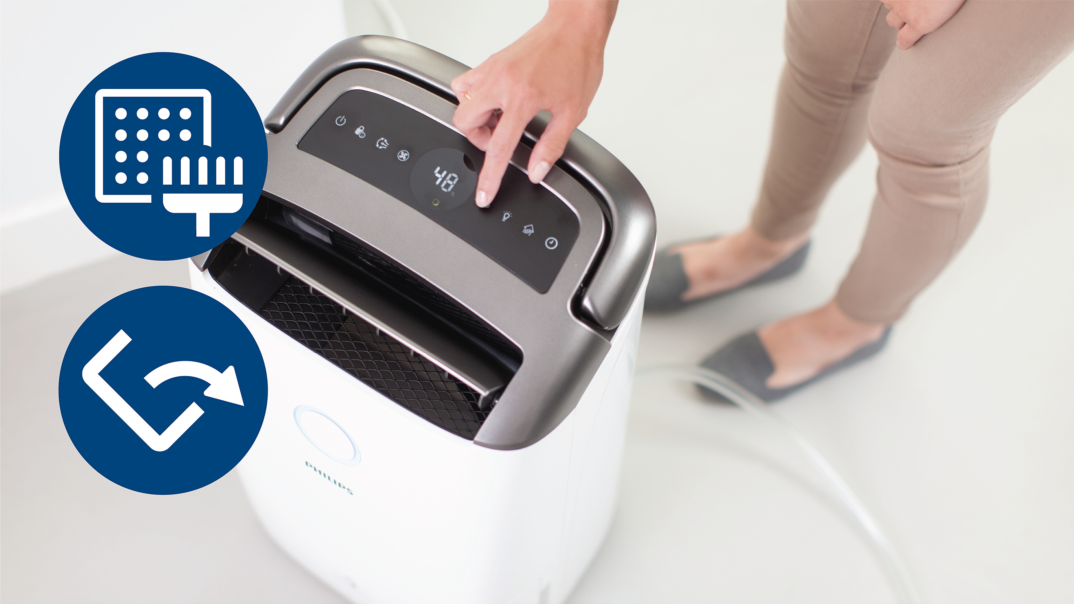 濾網更換和水箱滿水警報可確保空氣清潔