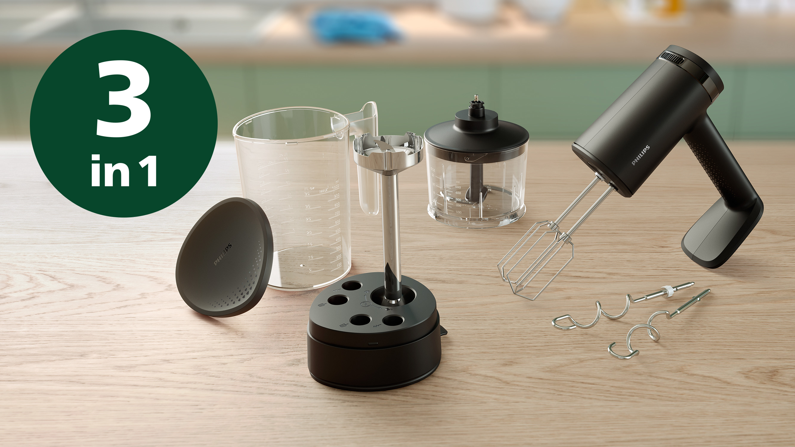 Handblender- en hakopzetstukken inbegrepen