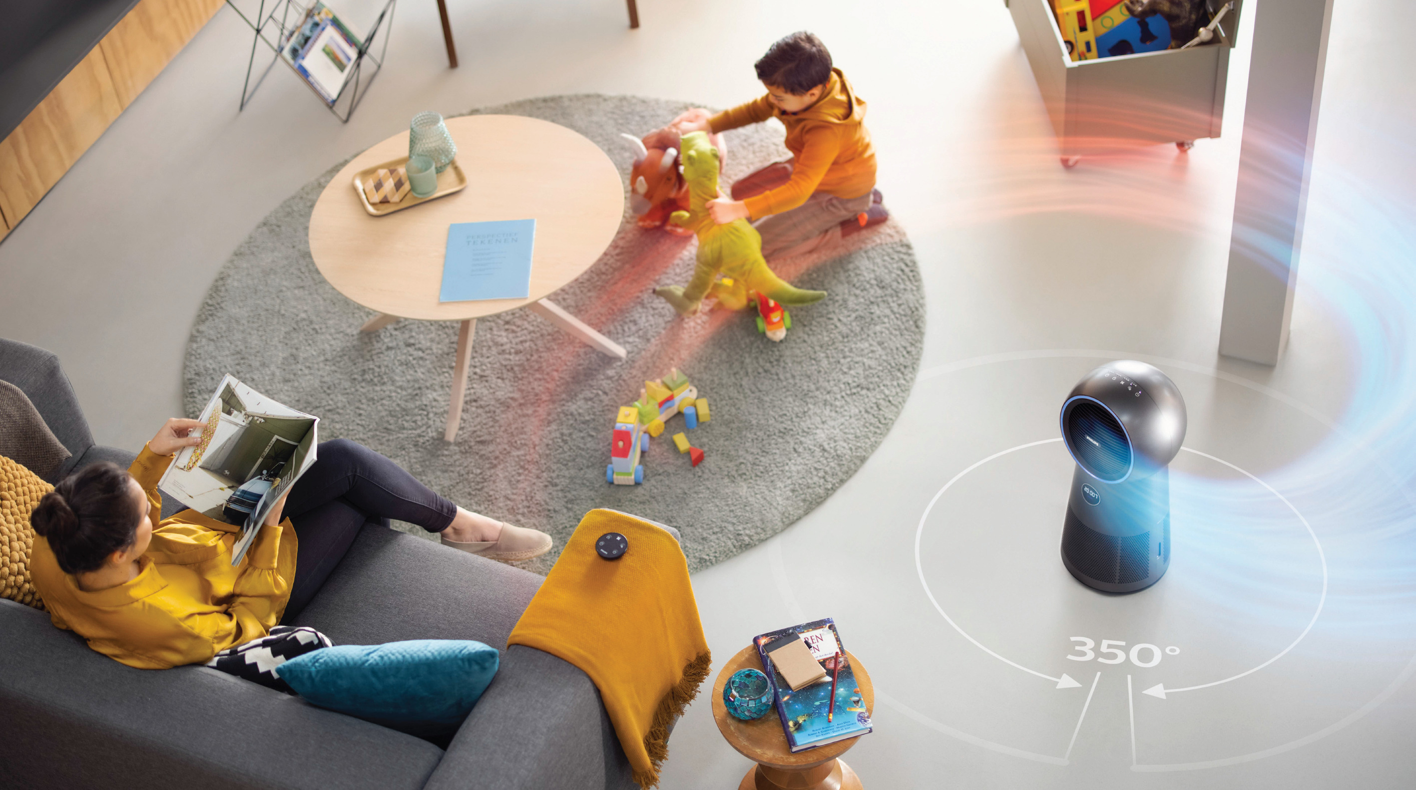 Регулируемое вращение 350&deg; для полной циркуляции воздуха