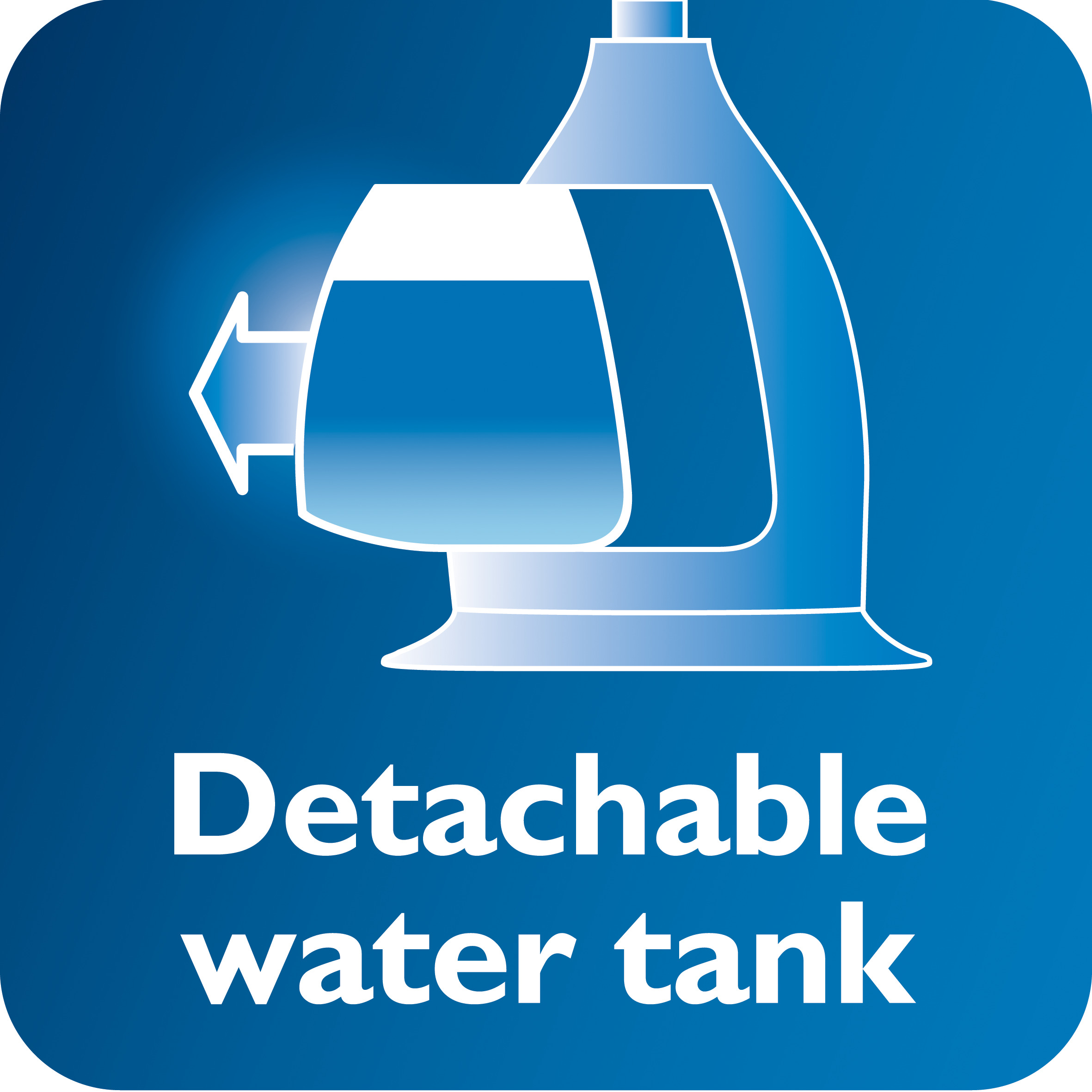Detachable, transparent water tank with hygienic water inlet