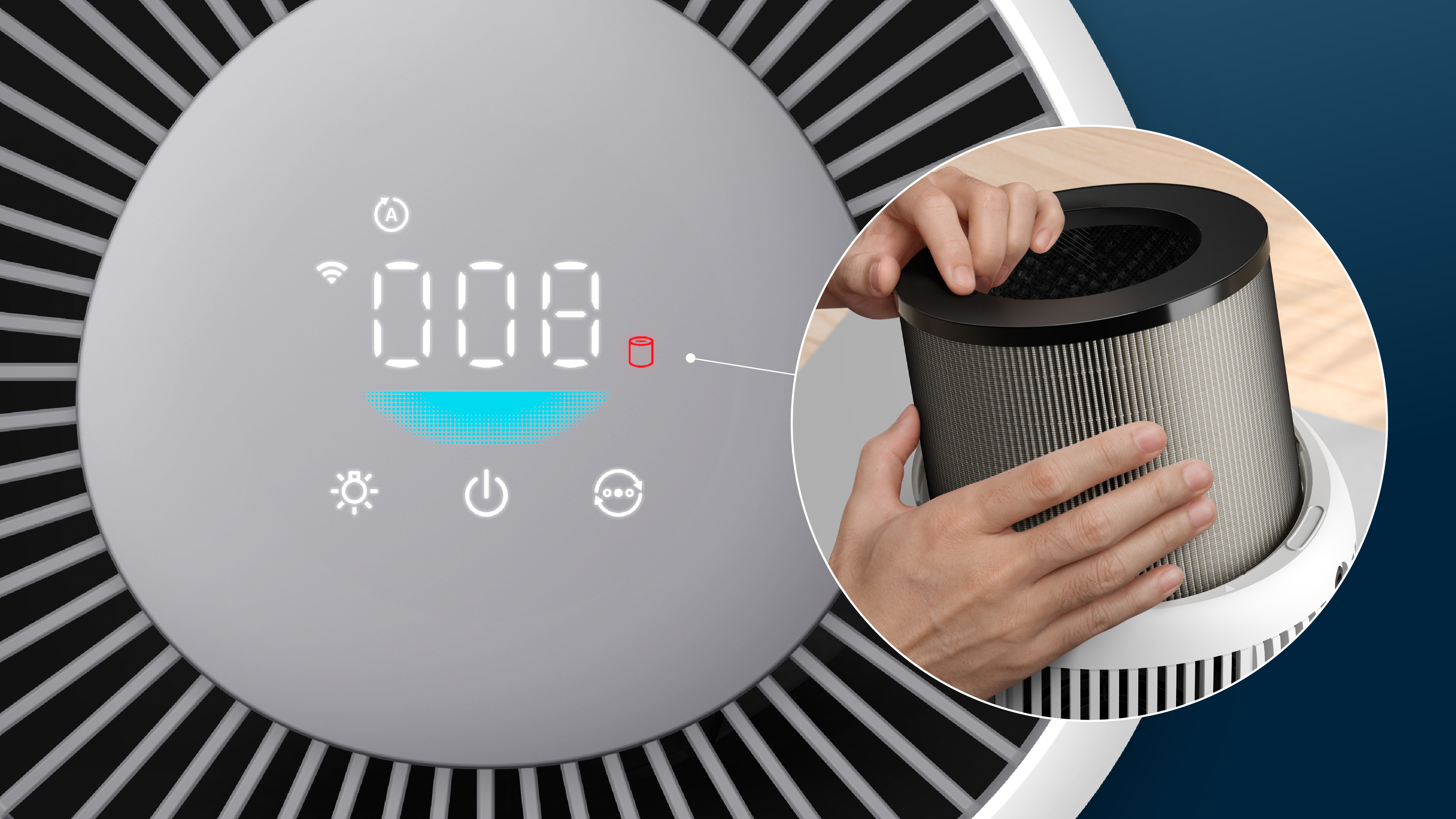 Volg de statusindicator van het slimme filter op uw toestel