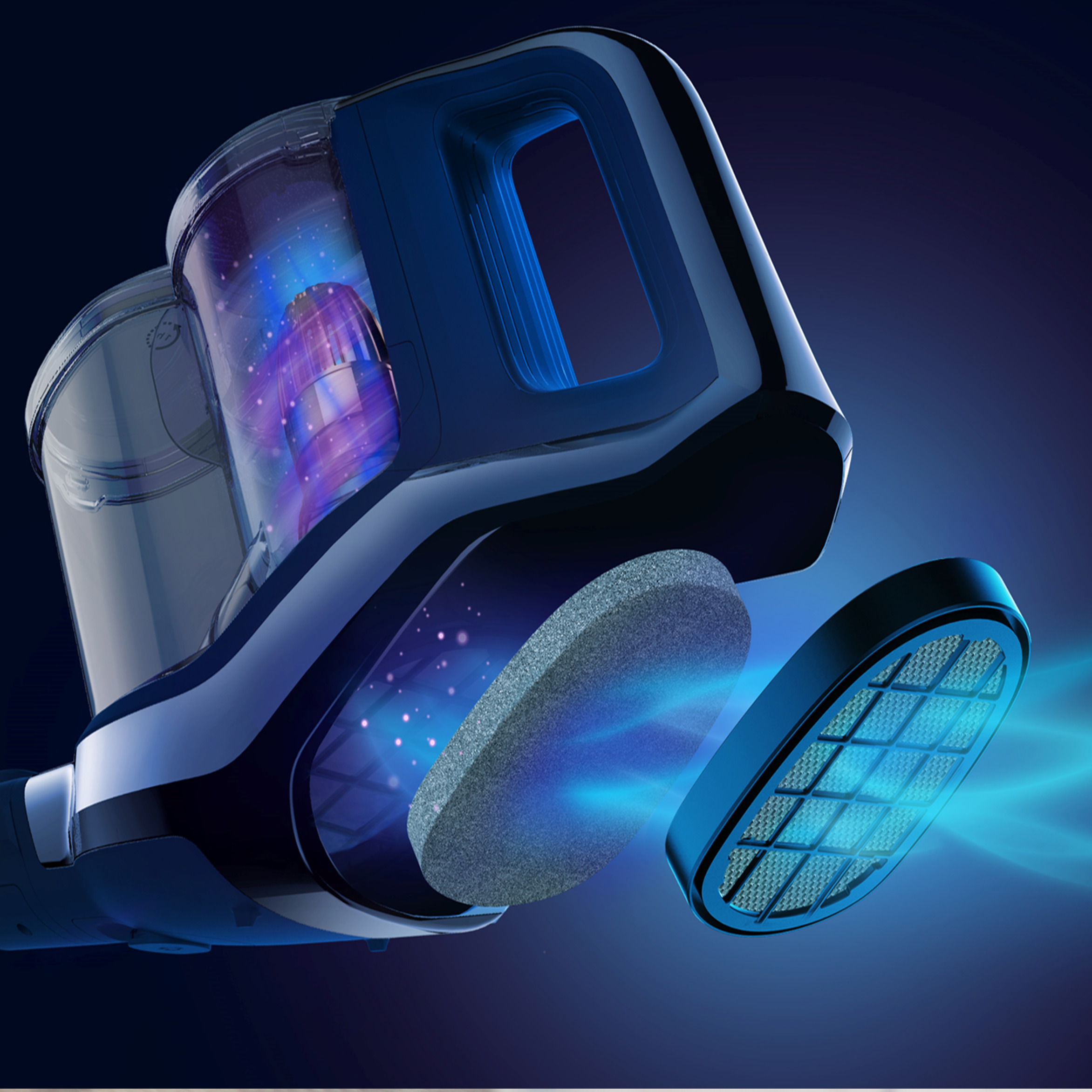 Das Dreifach-Filtersystem sorgt f&uuml;r l&auml;nger anhaltenden starken Luftstrom