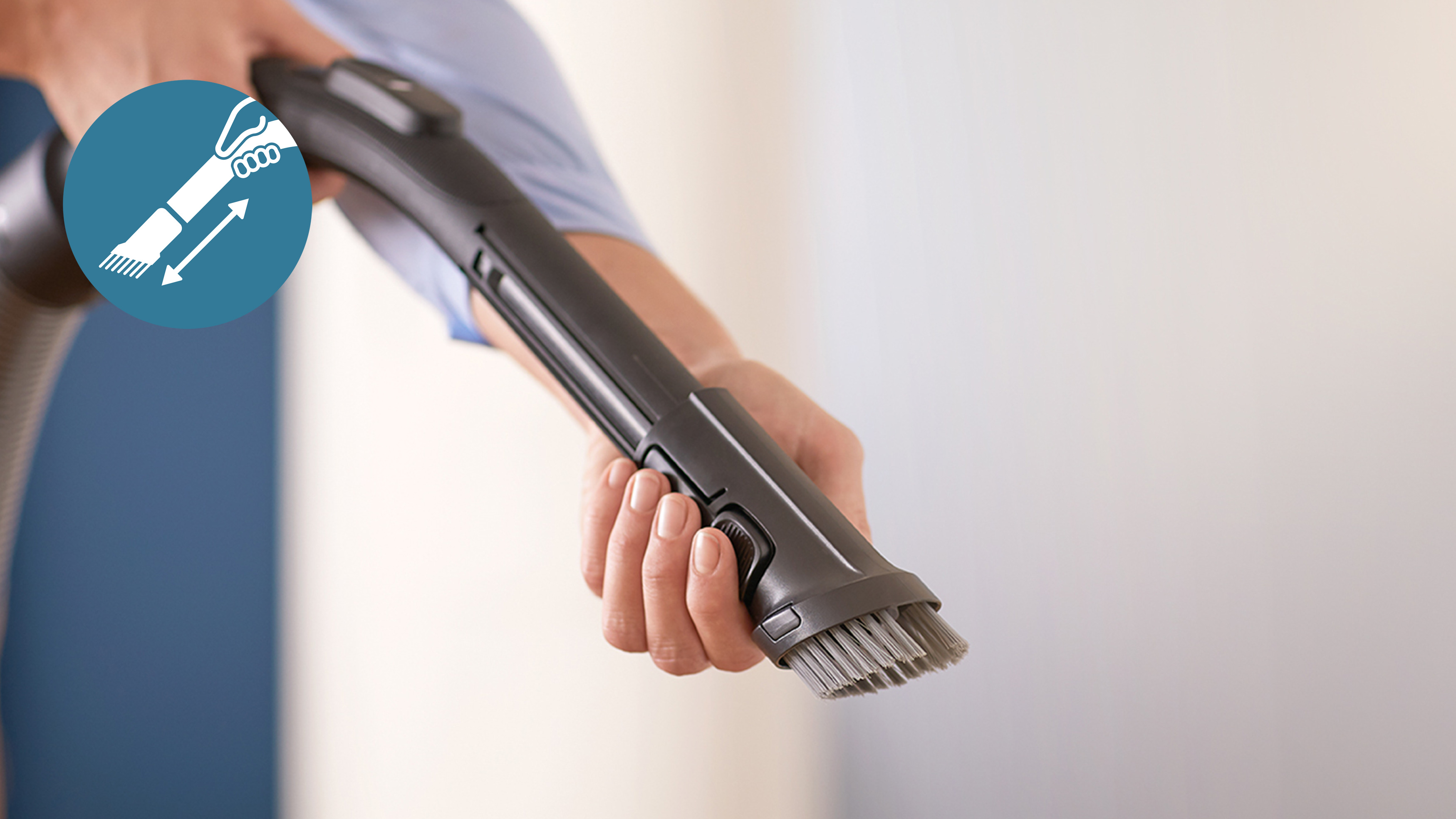 Soft brush integrated into handle, always ready to use