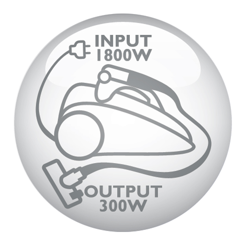Motor p&aring; 1 800 W som ger en maximal sugeffekt p&aring; 300 W