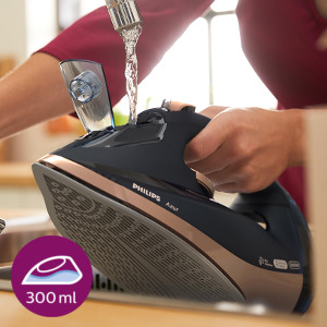 Less refilling with extra-large 300 ml water tank