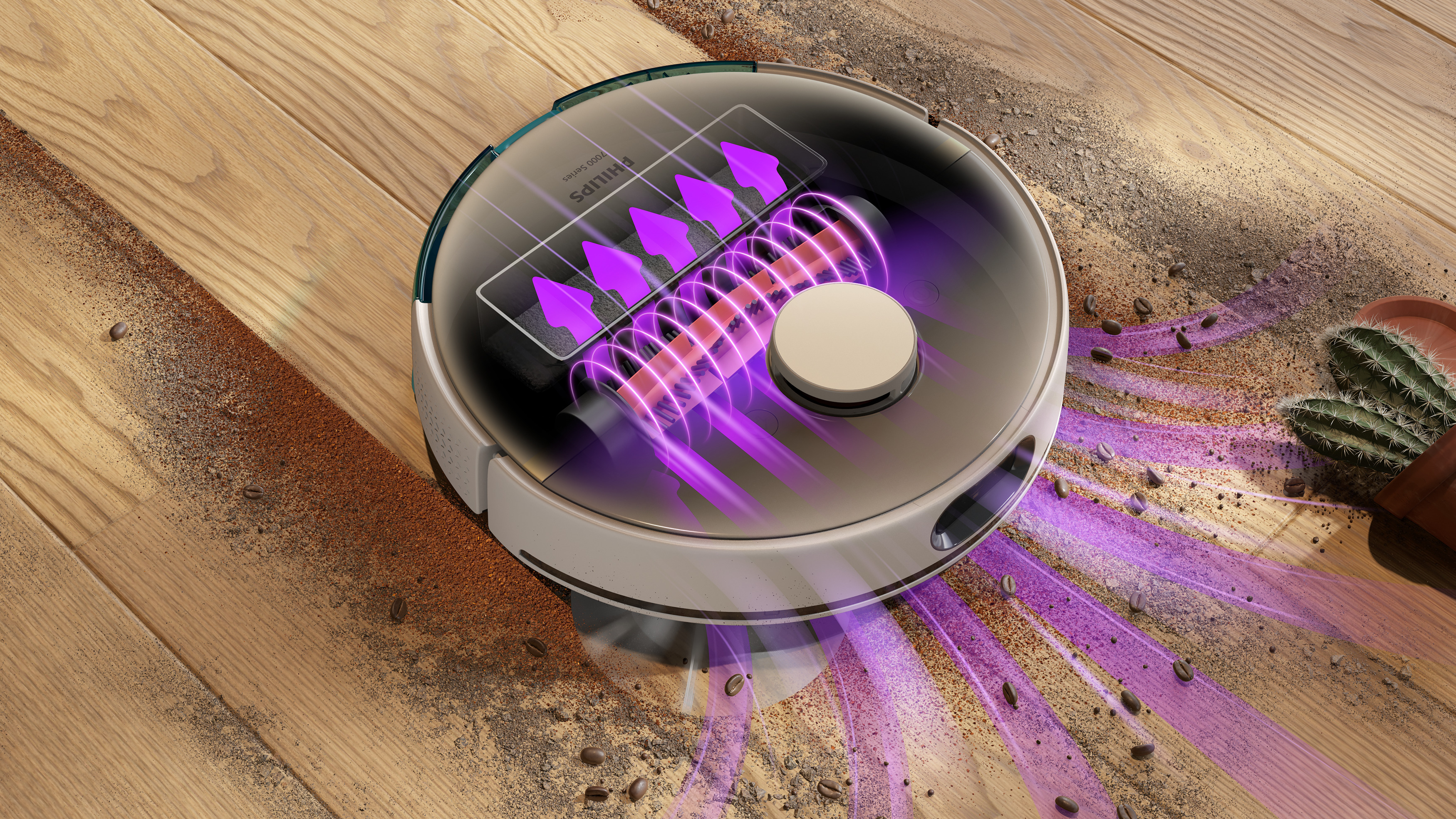 Bardzo wysoka moc ssania zbiera duże cząsteczki brudu