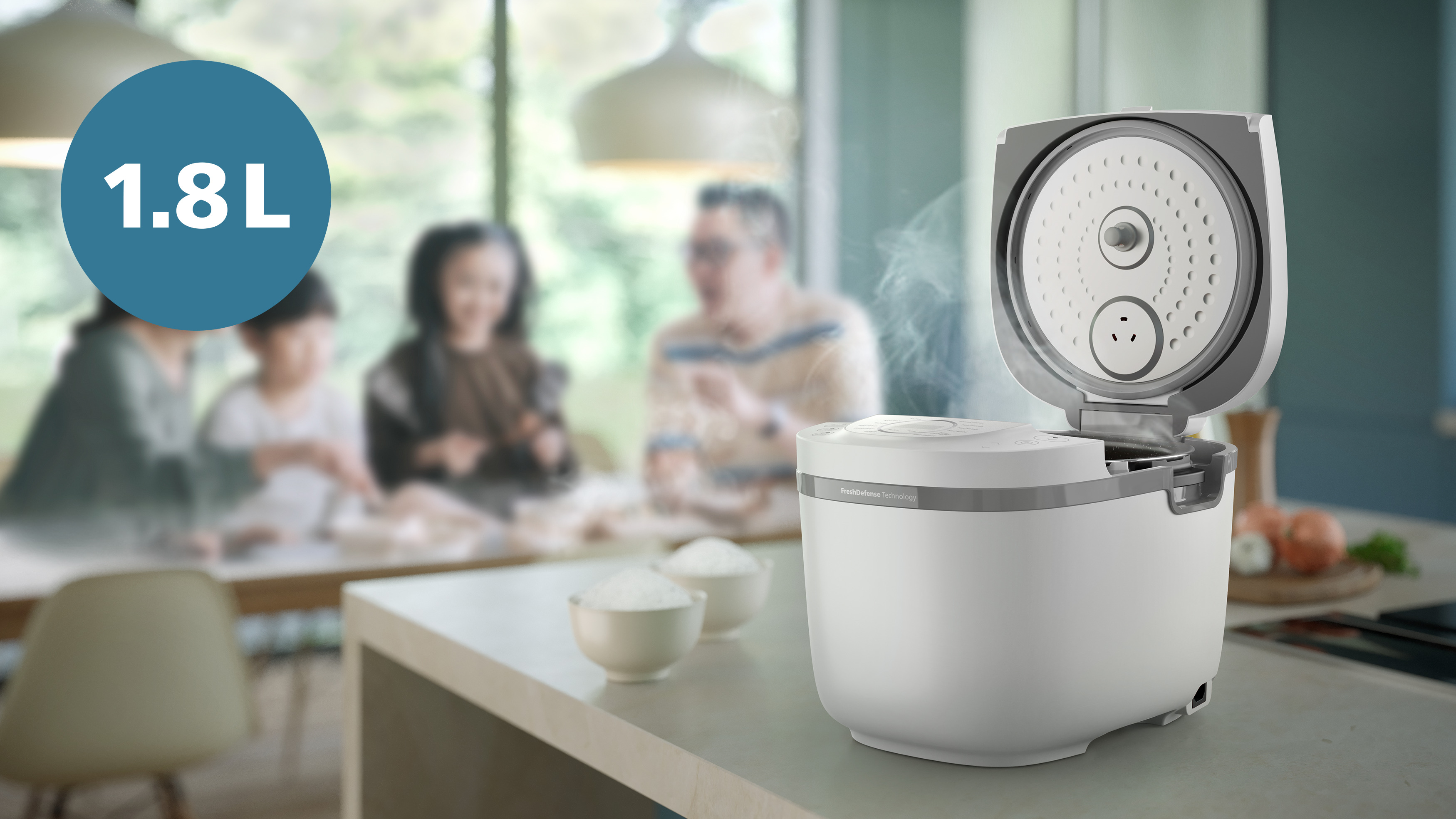 Kapasitas 1,8 l yang besar cukup untuk 10 cangkir beras